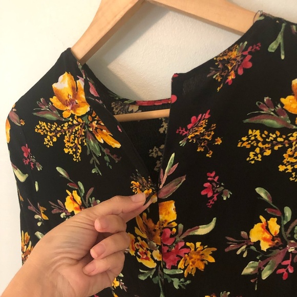 Zara Basic Collection Black Mini Dress w/ Florals - Picture 5 of 9